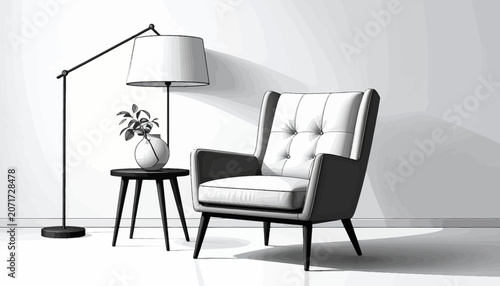 Bild auf Leinwand Modern Armchair with Tufted Upholstery.