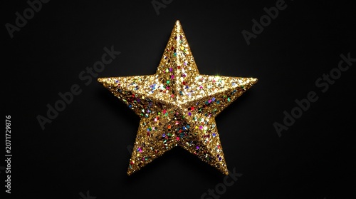 Golden Star Decoration on Black Background for Christmas Holiday Celebration