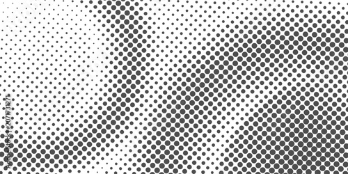 Abstract black and white halftone circle pattern background. Minimalist retro pop art gradient dotted vector illustration for banner or template.
