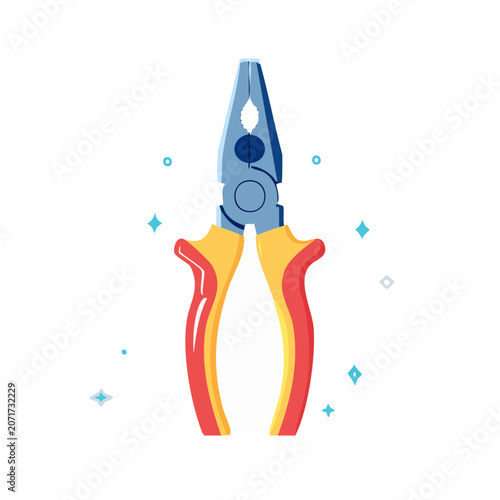 Flat illustration of pliers with colorful handles