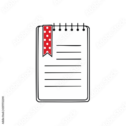 Flat vector illustration of a spiral notebook with bookmark