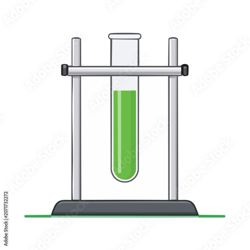 Green test tube in laboratory stand vector illustration