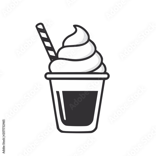 Soft Serve Ice Cream Cup with Straw Vector Illustration