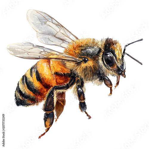 Bee, isolated watercolor element on white background