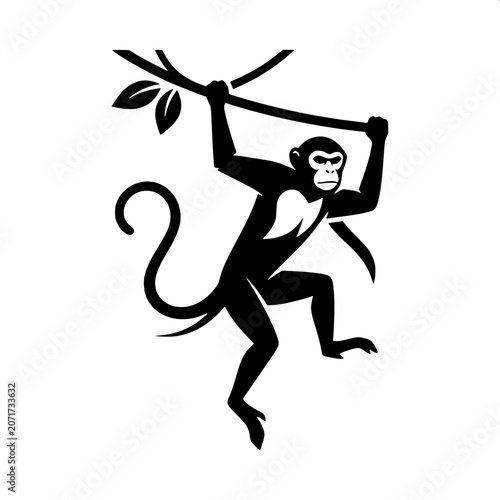 Swinging Monkey - Minimalist Vector Illustration