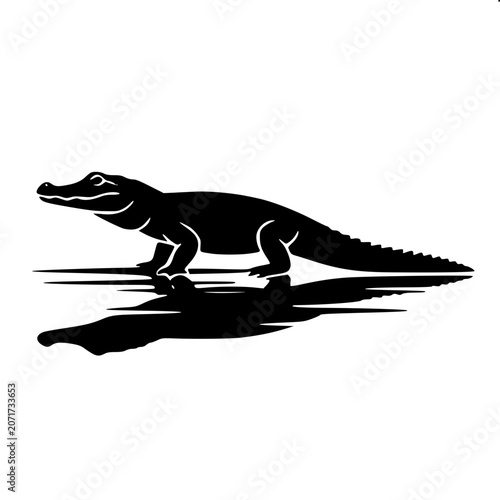 Caiman Silhouette - Black and White Vector Art