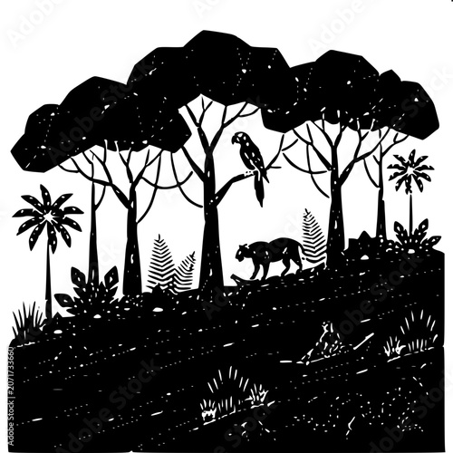 Geometric Ecosystem - Black and White Vector Art