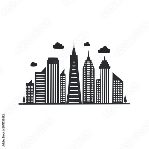 Flat design city skyline with skyscrapers