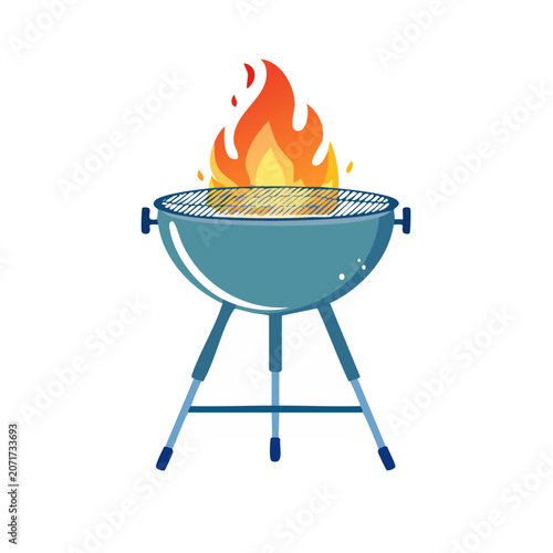 Flat illustration of a barbecue grill with flames