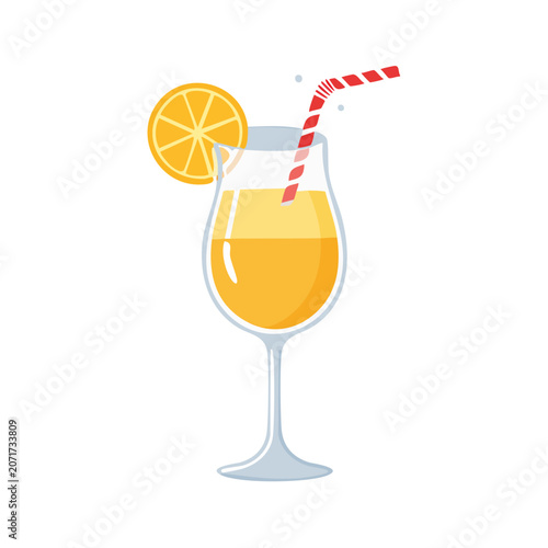 Flat illustration of orange juice in a glass with straw