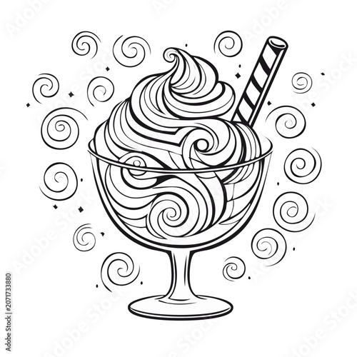 Line art soft serve ice cream in cone