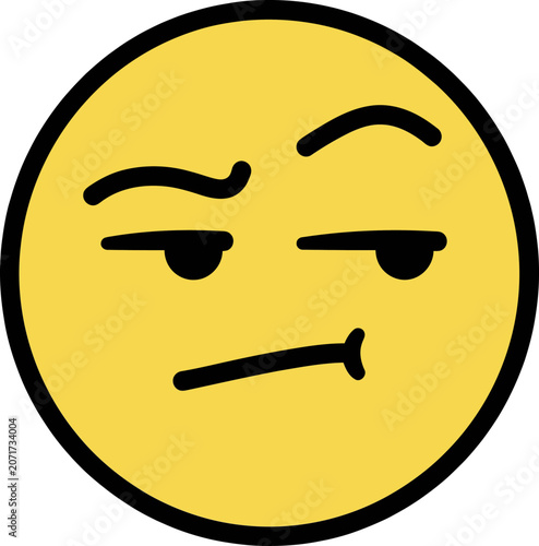 Schilderij op canvas Skeptical thinking emoji face vector, yellow suspicious emoticon with raised eye