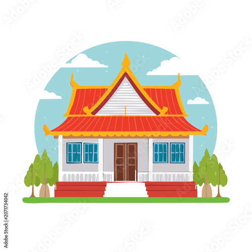 Traditional Asian Temple Flat Vector Illustration