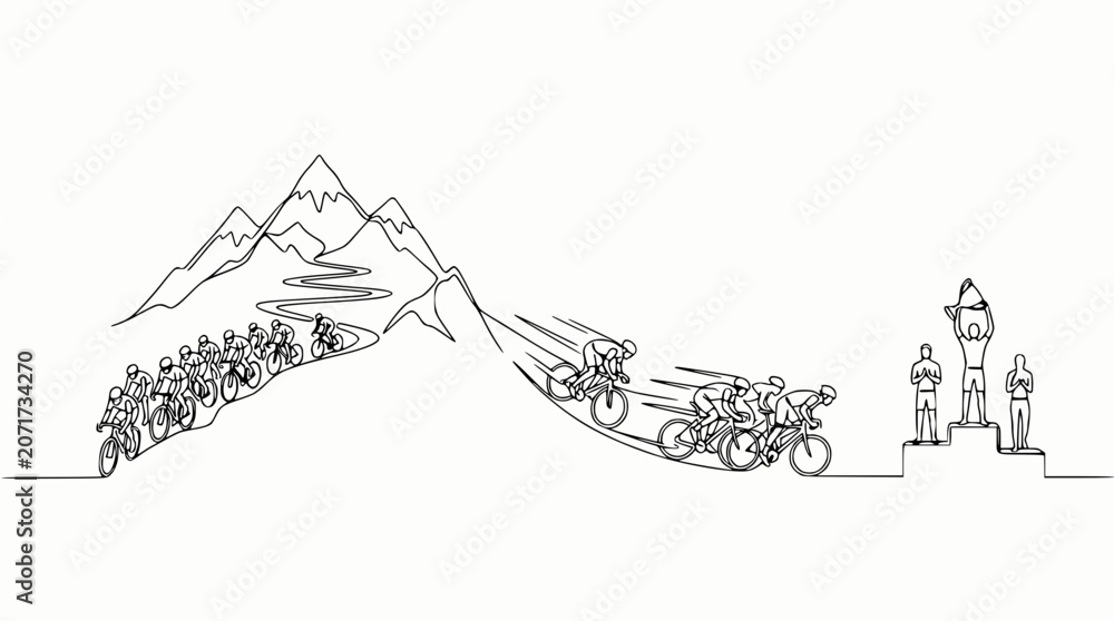 Fototapeta premium Mountain Bike Race Downhill to Victory Podium