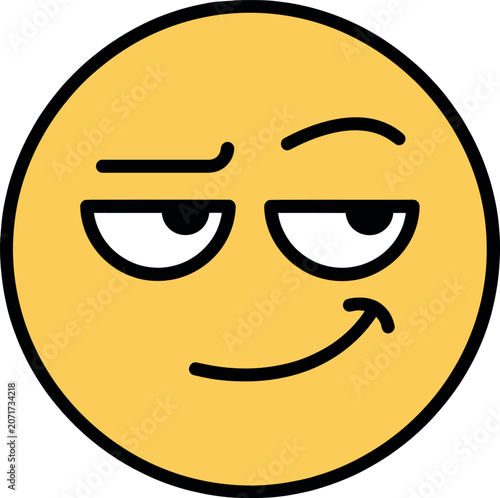 Bild auf Leinwand Smirking face emoji vector, yellow circular emoticon with raised eyebrow and sly