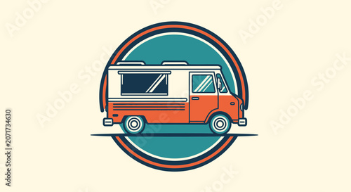 Retro Food Truck Design Logo With Circular Frame Perfect For Business Ventures