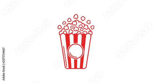 Retro Icon Showing Popcorn Cup In Red And White Graphic For Cinema Advertising Design