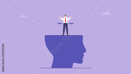 Photos Human head shape with ethical balance scale as fairness moral
