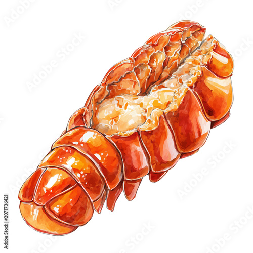 Detailed watercolor painting of Lobster Tail, isolated on white background