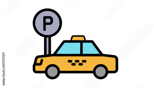 Taxi car and parking sign icon with transport, transportatio