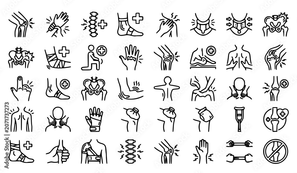 Fototapeta premium Joint Pain and Arthritis Symptoms Icon Pack Orthopedic Healthcare Vector Set
