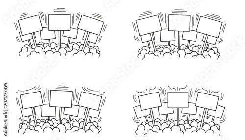 Protest demonstration crowd with blank picket signs