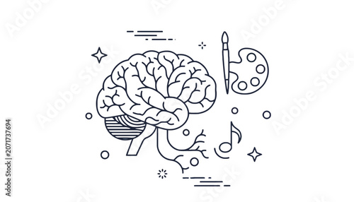 Brain creativity icon line art design with creativity