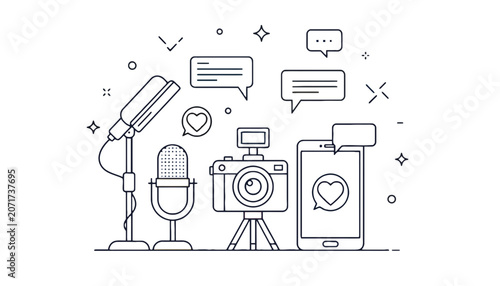 Content creation icon set with camera microphone and phone