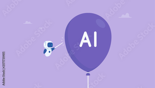 Принти на полотні Artificial intelligence robot using needle to burst AI balloon bubble