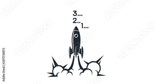 Rocket launch countdown representing business startup growth and project success illustration