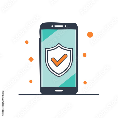 Smartphone with security shield and checkmark icon
