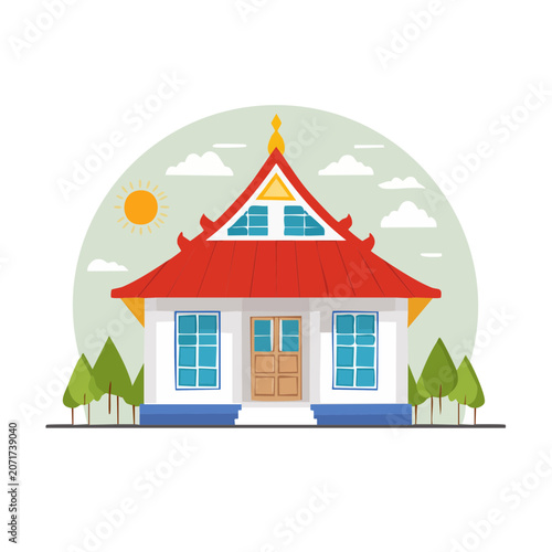 Traditional Asian House Flat Vector Illustration