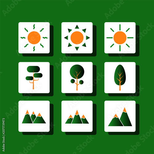 Green backdrop with nine white squares and shadows