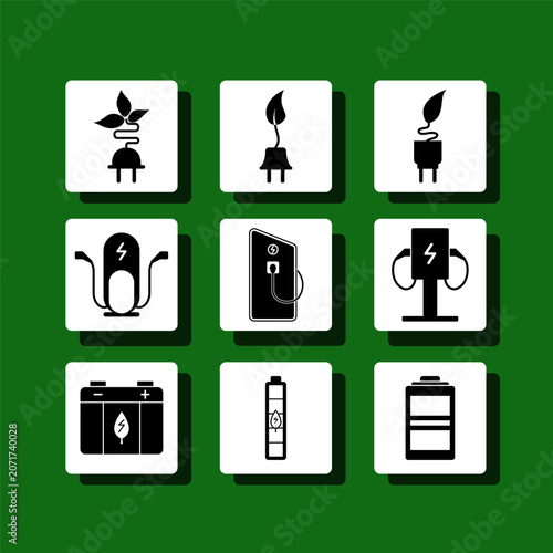 Nine white squares on green background