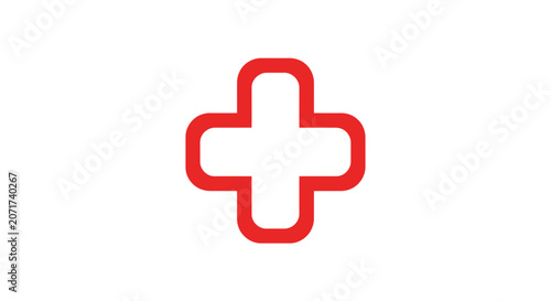 Red Cross Symbol On White Background Illustrating Healthcare And Emergency Services