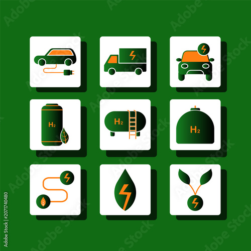 Nine flat icons on a green background form a 3x3 grid