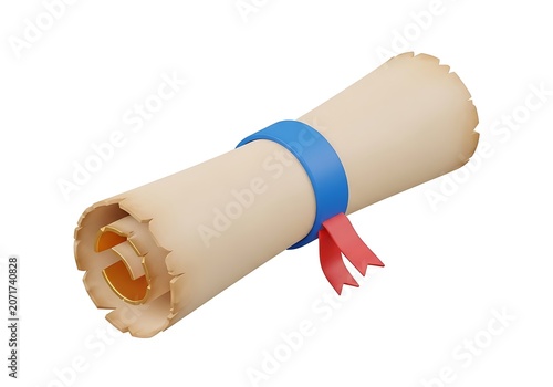 Diploma rolled with blue ribbon and red bow