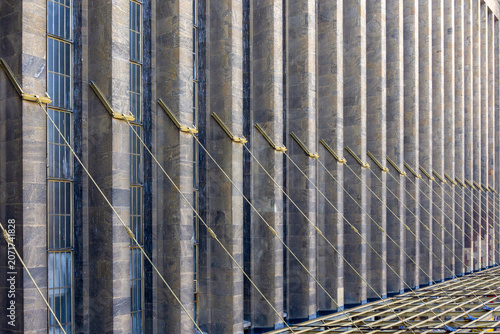 Building facade featuring strong architectural design elements