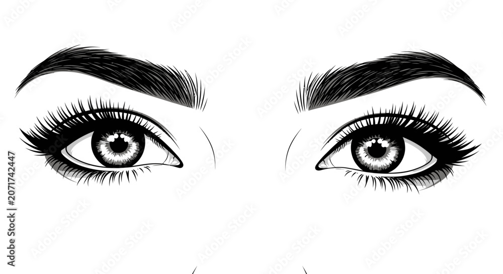 Fototapeta premium Close up of detailed human eyes with long eyelashes and defined eyebrows