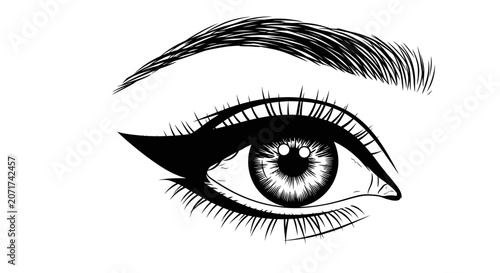 Canvastavla Close up of woman eye with eyeliner and mascara applied