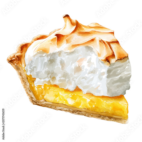 Detailed watercolor painting of Lemon Meringue Pie, isolated on white background