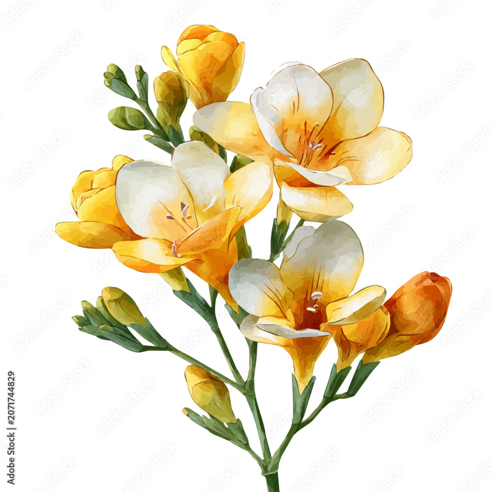 Obraz premium Watercolor drawing of Freesia Bouquet, on clean white background