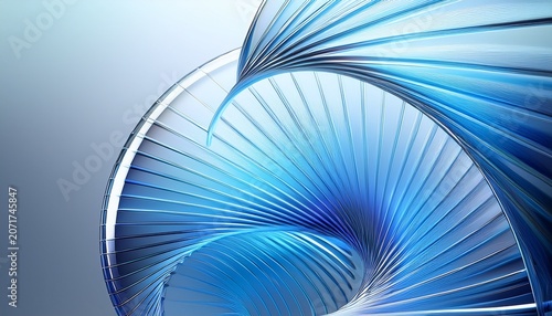 Abstract D Composition Of Repeating Translucent Glass Disc Elements Forming A Circular Spiral Structure With Blue Gradient Layers On A Light Background D Render