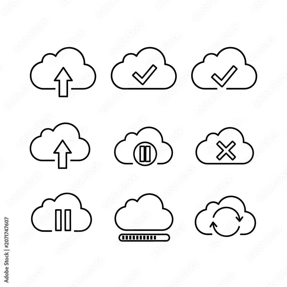 Fototapeta premium Cloud icons with various symbols.