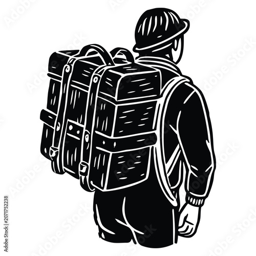 Human rear angle carrying vintage leather backpack