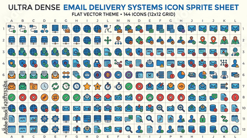 Comprehensive Collection of Flat Vector Email Communication and Data Management System Interface Icons