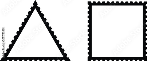 Foto Postage stamp frames vector illustration set, blank perforated border shapes tri