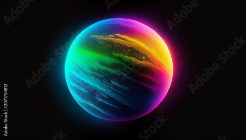 Abstract Green Blue Pink Yellow Grainy Planet Black Background Vibrant Gradient