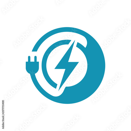 Electric Power Plug Icon With Lightning Bolt Symbol