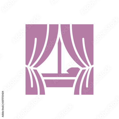 Minimalist Bedroom Window Icon with Curtains